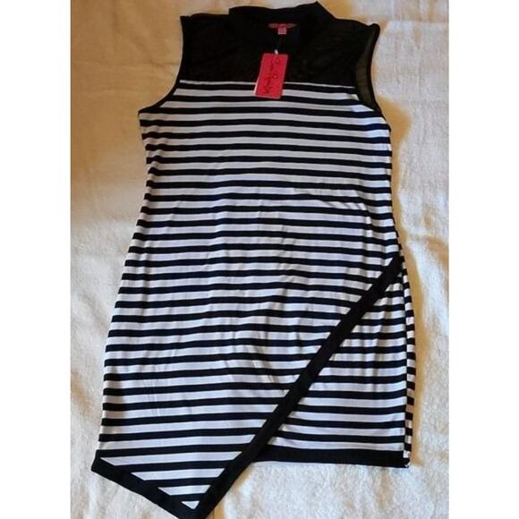 Curve Revolution Black & White Striped Asymmetrical Bodycon Dress 2X - Picture 1 of 7